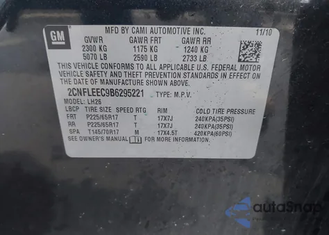 2011 Chevrolet Equinox 1Lt from USA, damaged, VIN 2CNFLEEC9B6295221
